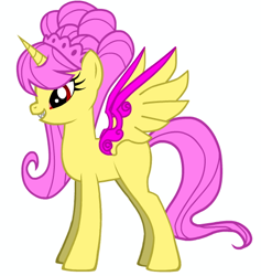 Size: 476x502 | Tagged: safe, imported from derpibooru, fluttershy, alicorn, pony, pony creator, alternate hairstyle, evil, female, fluttercorn, pony maker, princess, race swap, solo