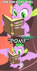 Size: 360x693 | Tagged: safe, imported from derpibooru, spike, dragon, book, comic, hilarious in hindsight, pomf, wingboner, winged spike, wings