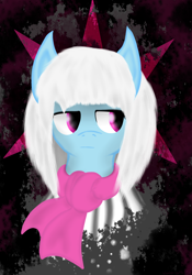 Size: 1400x2000 | Tagged: safe, artist:wonder-waffle, imported from derpibooru, photo finish, earth pony, pony, abstract background, bust, clothes, portrait, scarf, solo