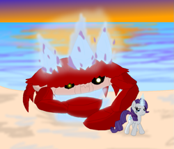 Size: 993x852 | Tagged: safe, imported from derpibooru, rarity, crab, crystal, fight, magic, rarity fighting a giant crab