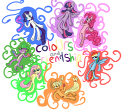 Size: 1198x1070 | Tagged: safe, artist:kristinmuffin, imported from derpibooru, applejack, fluttershy, pinkie pie, rainbow dash, rarity, spike, twilight sparkle, alicorn, pony, homestuck, mane six, twilight sparkle (alicorn)