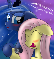 Size: 896x972 | Tagged: safe, artist:ziemniax, imported from derpibooru, fluttershy, princess luna, 30 minute art challenge, female, hug, lesbian, lunashy, shipping