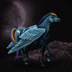 Size: 2700x2700 | Tagged: safe, artist:oxidine, imported from derpibooru, rainbow dash, cloud, cloudy, moon, realistic