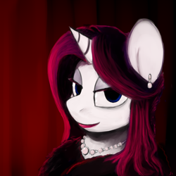 Size: 3000x3000 | Tagged: safe, artist:gordonfreeguy, imported from derpibooru, rarity, pony, ear piercing, female, jewelry, lipstick, looking at you, necklace, piercing, portrait, solo