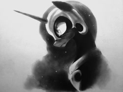 Size: 1366x1025 | Tagged: safe, artist:murphylaw4me, imported from derpibooru, nightmare moon, alicorn, pony, bust, female, grayscale, monochrome, portrait, profile, solo, traditional art