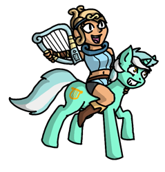 Size: 601x628 | Tagged: safe, artist:markthecat, imported from derpibooru, lyra heartstrings, human, pony, unicorn, crossover, duo, harmoknight, humans riding ponies, nintendo, riding, simple background, transparent background