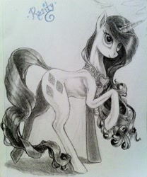 Size: 1704x2047 | Tagged: safe, artist:redjack-nine, imported from derpibooru, rarity, pony, grayscale, solo, traditional art