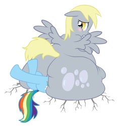 Size: 1000x1042 | Tagged: source needed, safe, artist:calorie, imported from derpibooru, derpy hooves, rainbow dash, pegasus, pony, aderpose, blushing, bubble butt, butt, butt crush, buttstuck, derpy huge, embarrassed, faceful of ass, facesitting, fat, female, impossibly large butt, mare, morbidly obese, obese, plot, sitting on person, sitting on pony, stuck