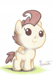 Size: 1639x2332 | Tagged: safe, artist:patoriotto, imported from derpibooru, pound cake, pony, baby, baby pony, colt, foal, male, simple background, solo, traditional art