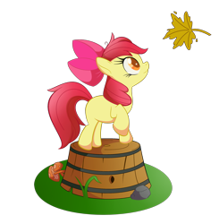 Size: 2668x2726 | Tagged: safe, artist:poniesofmidgard, imported from derpibooru, apple bloom, pony, basket, falling, female, leaf, solo