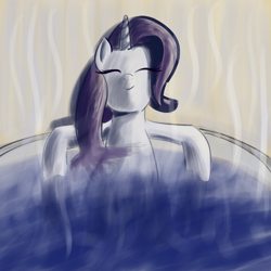 Size: 2000x2000 | Tagged: safe, artist:popprocks, imported from derpibooru, rarity, pony, unicorn, eyes closed, female, hot tub, mare, solo, steam