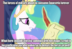 Size: 680x468 | Tagged: safe, edit, edited screencap, imported from derpibooru, screencap, princess celestia, pony, evil, female, forces of evil, good vs evil, parallel universe, solo