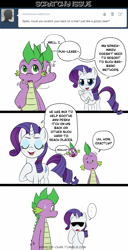 Size: 765x1500 | Tagged: safe, artist:pia-sama, imported from derpibooru, rarity, spike, dragon, pony, unicorn, comic, didn't think this through, female, male, mare, older, shipping, sparity, straight, tumblr