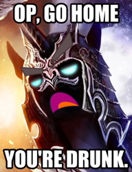 Size: 285x371 | Tagged: safe, artist:ziom05, edit, imported from derpibooru, nightmare moon, caption, go home you're drunk, image macro, nightmare dupe, op