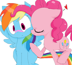 Size: 500x454 | Tagged: safe, artist:farfromserious, imported from derpibooru, pinkie pie, rainbow dash, earth pony, pegasus, pony, blushing, female, lesbian, pinkiedash, shipping