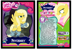 Size: 3100x2110 | Tagged: safe, artist:rinmitzuki, imported from derpibooru, oc, oc only, oc:psychoshy, pegasus, pony, fallout equestria, fallout equestria: project horizons, power hoof, text, trading card