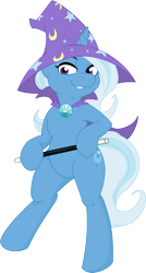 Size: 2143x4000 | Tagged: safe, artist:bork88, artist:joey darkmeat, imported from derpibooru, trixie, pony, unicorn, belly button, bipedal, cape, clothes, colored, female, hat, magic wand, simple background, solo, transparent background, trixie's cape, trixie's hat, vector, wand