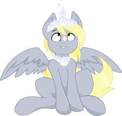 Size: 4000x3795 | Tagged: safe, artist:bork88, artist:joey darkmeat, imported from derpibooru, derpy hooves, alicorn, pony, alicornified, bubble, colored, derpicorn, female, muffin queen, race swap, solo, underp