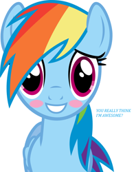 Size: 618x792 | Tagged: safe, edit, imported from derpibooru, rainbow dash, blushing, bronybait, cute, simple background, vector, white background