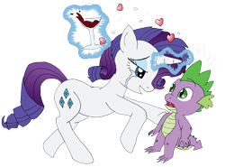 Size: 5456x4032 | Tagged: safe, artist:greenlinzerd, imported from derpibooru, rarity, spike, dragon, pony, unicorn, absurd resolution, bedroom eyes, crying, drunk, drunk rarity, eye contact, female, heart, magic, male, mare, messy mane, open mouth, rapity, shipping, simple background, sparity, straight, telekinesis, transparent background, wide eyes, wine