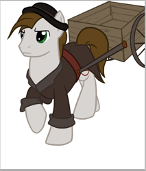 Size: 500x586 | Tagged: safe, artist:floots, imported from derpibooru, oc, oc only, oc:prodigious peddler, pony, fallout equestria, solo, tales of a junk town pony peddler, wagon