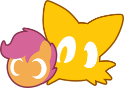 Size: 950x678 | Tagged: safe, artist:fuzon-s, imported from derpibooru, scootaloo, crossover, duo, logo, miles "tails" prower, simple background, sonic the hedgehog (series), style emulation, transparent background