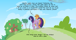 Size: 1021x549 | Tagged: safe, artist:brutamod, imported from derpibooru, applejack, twilight sparkle, earth pony, pony, unicorn, butt, female, mare, plot, tree