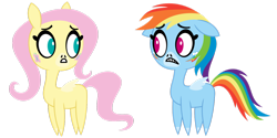 Size: 1264x632 | Tagged: safe, artist:dewlshock, imported from derpibooru, fluttershy, rainbow dash, pretty pretty pegasus, style emulation, teen titans go, worried