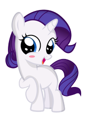 Size: 1087x1536 | Tagged: safe, artist:coltsteelstallion, imported from derpibooru, rarity, blushing, cute, female, filly, filly rarity, open mouth, raised hoof, raribetes, simple background, smiling, solo, transparent background, vector, younger