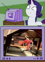 Size: 563x771 | Tagged: safe, imported from derpibooru, rarity, 2fort, exploitable meme, nightmare fuel, scout, team fortress 2, the odd scout, tv meme