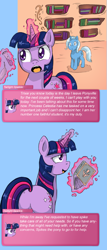 Size: 1080x2520 | Tagged: safe, artist:crystal-secret, artist:darkstarchan, imported from derpibooru, trixie, twilight sparkle, ask, book, comic, cyoa, golden oaks library, science, sparklestrixesandmagic, tumblr