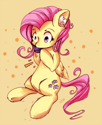 Size: 1102x1351 | Tagged: dead source, safe, artist:inkytophat, imported from derpibooru, fluttershy, pegasus, pony, cookie, ear fluff, female, fluffy, solo