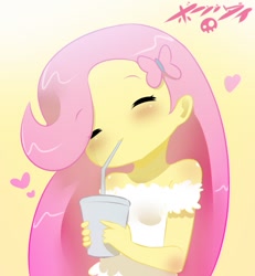 Size: 711x768 | Tagged: safe, artist:born-to-die, imported from derpibooru, fluttershy, human, breasts, cup, cute, delicious flat chest, drink, drinking, female, flattershy, humanized, pony coloring, shyabetes, smiling, solo, straw, younger