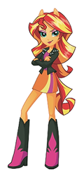 Size: 250x521 | Tagged: safe, imported from derpibooru, sunset shimmer, equestria girls, box art, crossed arms, female, humanized, ponied up, simple background, smirk, solo