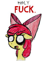 Size: 246x330 | Tagged: safe, artist:melancholy, edit, imported from derpibooru, apple bloom, cropped, female, reaction image, solo, vulgar