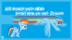 Size: 1366x768 | Tagged: safe, artist:ngnolangray, imported from derpibooru, rainbow dash, filly, flying, quote, vector, wallpaper