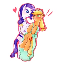 Size: 500x500 | Tagged: safe, artist:nyankamedon, imported from derpibooru, applejack, rarity, blushing, carrying, clothes, dress, female, heart, lesbian, rarijack, shipping