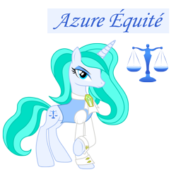 Size: 3300x3307 | Tagged: safe, artist:somashield, imported from derpibooru, oc, oc only, oc:azure equite, unicorn, clothes, cutie mark, horn, solo, tail