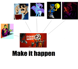 Size: 1188x1050 | Tagged: safe, imported from derpibooru, trixie, axe cop, bigby wolf, exploitable meme, fables, harvey birdman, make it happen, mentok the mind taker, meta, poker night at the inventory, sly cooper, the wolf among us