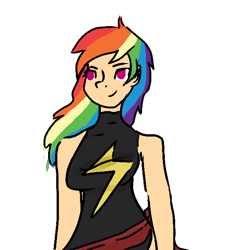 Size: 600x650 | Tagged: safe, artist:queenmofeta, imported from derpibooru, rainbow dash, human, female, humanized, marvel, marvel comics, ms marvel, ms. marvel, solo