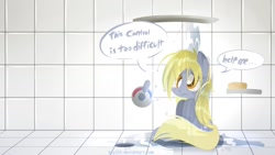 Size: 1191x670 | Tagged: safe, artist:kty159, imported from derpibooru, derpy hooves, pegasus, pony, female, mare, shower, solo, wet mane