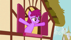 Size: 640x360 | Tagged: safe, imported from derpibooru, screencap, berry punch, berryshine, blues, linky, noteworthy, shoeshine, it's about time, animated, barrel, door, door slam, hiding, mirrored, window