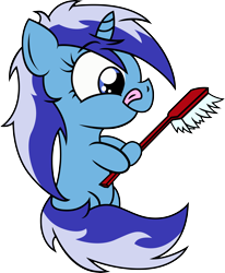 Size: 5403x6548 | Tagged: safe, artist:rainbowplasma, imported from derpibooru, minuette, pony, unicorn, absurd resolution, chibi, cute, licking, licking lips, tongue out, toothbrush