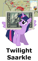 Size: 1000x1600 | Tagged: safe, imported from derpibooru, twilight sparkle, alicorn, pony, female, germany, mare, pun, saar, saarkle, twilight sparkle (alicorn)