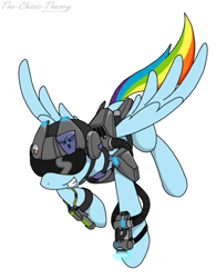Size: 641x823 | Tagged: safe, artist:sandwich-anomaly, imported from derpibooru, rainbow dash, pegasus, pony, allied nations, armor, command and conquer, crossover, cryocopter, female, grin, helmet, mare, red alert, red alert 3, simple background, smiling, solo, white background