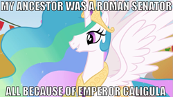 Size: 823x464 | Tagged: safe, imported from derpibooru, princess celestia, caligula, history, image macro, roman