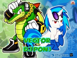 Size: 1024x768 | Tagged: safe, artist:lightdegel, imported from derpibooru, dj pon-3, vinyl scratch, crossover, sonic the hedgehog (series), vector the crocodile, wallpaper