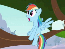 Size: 800x600 | Tagged: safe, imported from derpibooru, screencap, rainbow dash, may the best pet win, animated, cropped, female, hub logo, jaw drop, pillow, shocked, solo