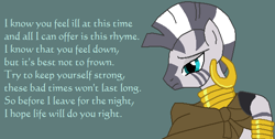 Size: 600x302 | Tagged: safe, artist:saffronpanther, imported from derpibooru, zecora, zebra, text