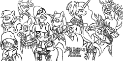 Size: 2000x1000 | Tagged: safe, artist:monoglyph, imported from derpibooru, applejack, discord, fluttershy, king sombra, pinkie pie, princess celestia, queen chrysalis, rainbow dash, rarity, shining armor, twilight sparkle, aversa, chrom, donnel, emmeryn, fire emblem, fire emblem awakening, fire emblem: awakening, gangrel, henry (fire emblem), lineart, maribelle, maribelle (fire emblem), monochrome, olivia, olivia (fire emblem), ponified, robin (fire emblem), sully (fire emblem), validar, walhart